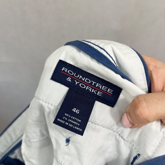 Roundtree & Yorke NEW Classic Fit Flat Front Shorts Blue Chino Cotton - Size 46 - Picture 4 of 7